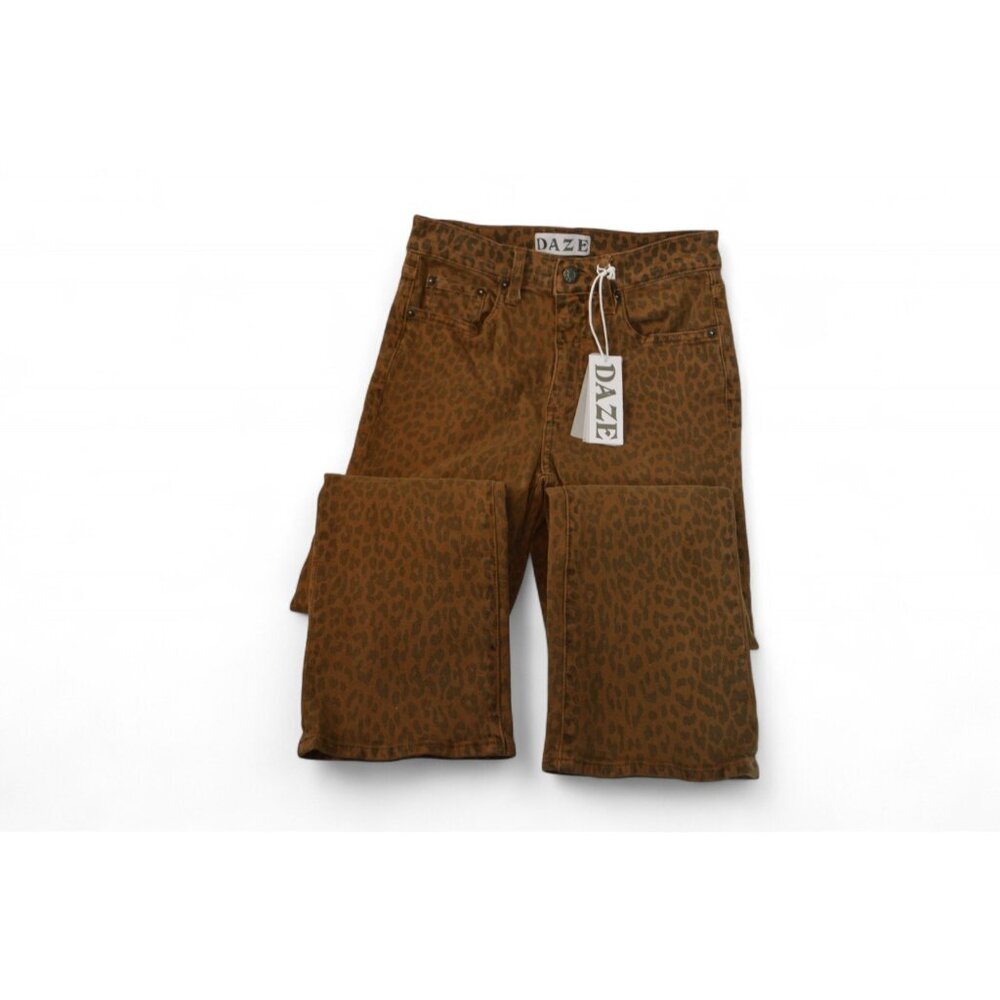 Daze Denim Shy Girl Wild Cat Jeans Women’s Size 26 Brown Leopard Flare NWT